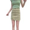 Женская клетчатая мини-юбка А-силуэта с разрезом сбоку, завышенной талией и шортами для безопасности