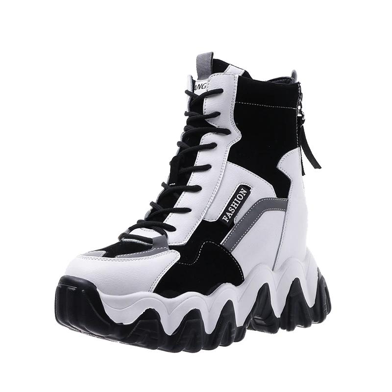 Модные весенние женские ботильоны на толстой подошве, осенние роскошные повседневные ботинки на платформе, женские ботинки на танкетке с каблуком 8 см, женские кроссовки
