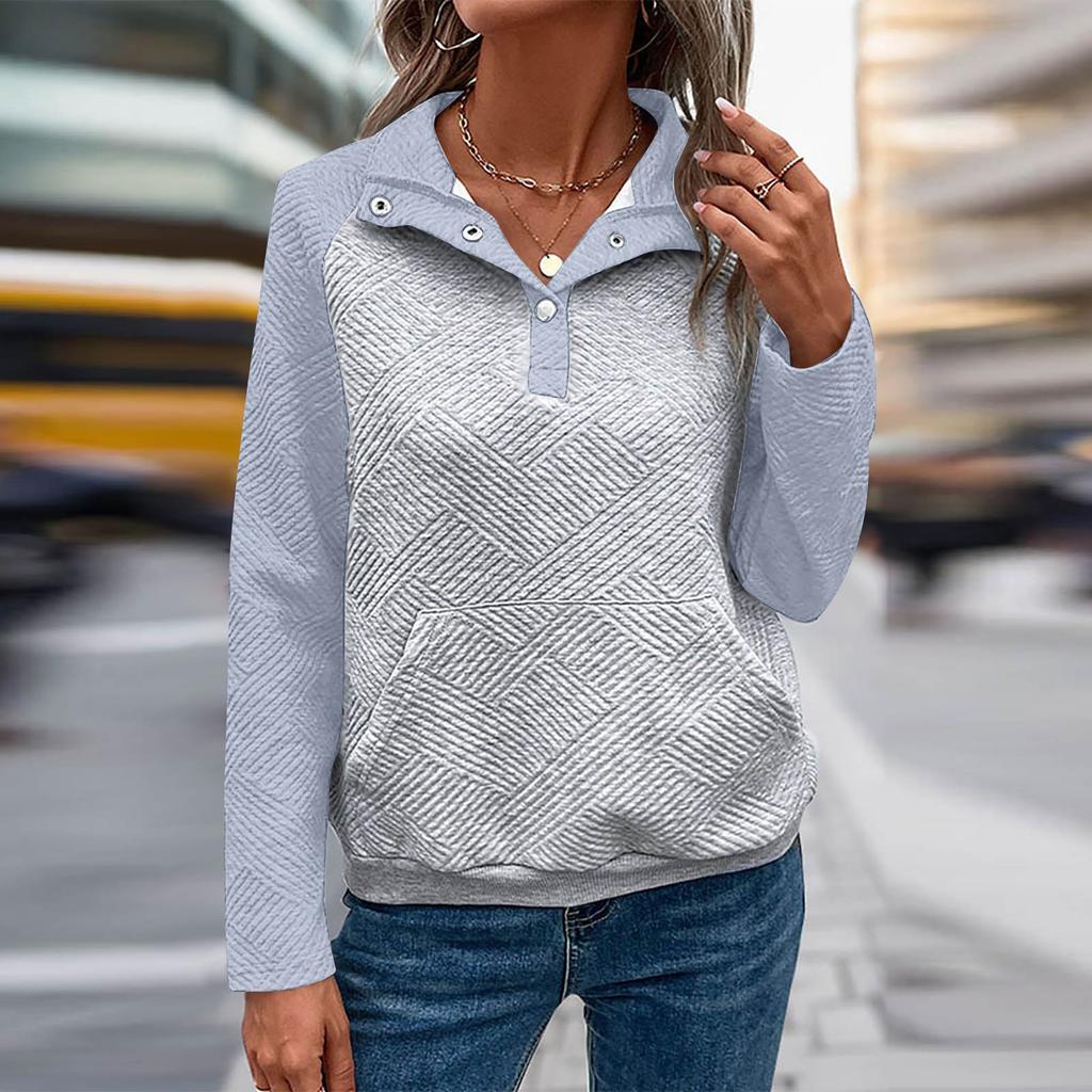 Женская повседневная и удобная толстовка с v-образным вырезом и воротником-стойкой контрастного цвета с длинными рукавами в стиле пэчворк