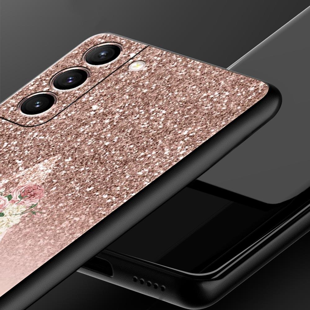 Чехол для телефона с розовой буквой, блестящий, для Samsung Galaxy S26 Ultra S25 Plus S24 FE S23 S22 5G S21 S20, черный, мягкий