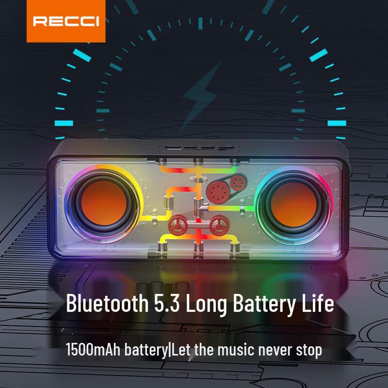 HiFi RGB Bluetooth-колонка Recci RSK-W38, штекер CN (адаптер в комплекте)