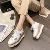 Slim and Versatile 2024 Spring New Star Thick Sole Sponge Cake Sole Casual Shoes Lace Up Slope Heel Shoes Women's British Style HZB