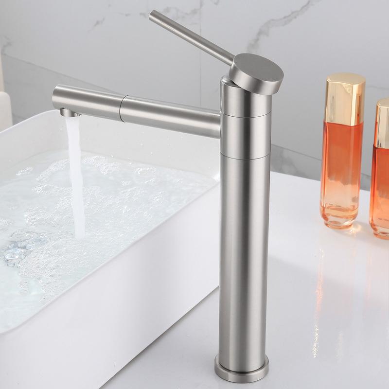 Вращающийся на 360 градусов смеситель для раковины, смеситель для холодной и горячей воды, кран для раковины, матовая нержавеющая сталь 304, кухонные смесители для туалета