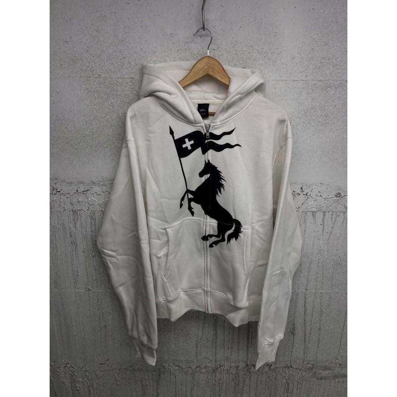 Vintage Paardenvlag Print Rits Hoodie Losse Pasvorm Streetwear Dames