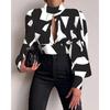 YYFS Women's Fashion Casual Spring Autumn Colour Block Print Long Sleeve Half Turtleneck Blouses & Shirts