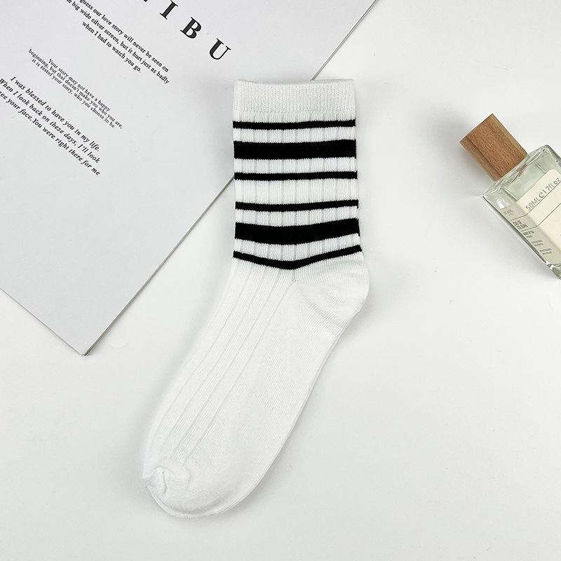 5 пар осенне-зимних носков для мужчин и женщин, полосатые спортивные носки до середины икры R-образной формы в повседневном стиле, дышащие и влагоотводящие, из полиэстера и хлопка
