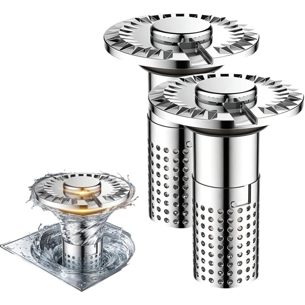 Bathroom Sink Drain Strainer, 3 in 1 Universal Pop Up Stopper with Removable Stainless Steel Filter Basket Hair Catcher, Sink Plug (Net - 2pcs)