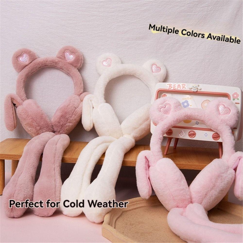 Ветрозащитные подвижные прыгающие уши зимние теплые наушники Heart Bear Airbag Plush Ears Подарок для женщин и девочек