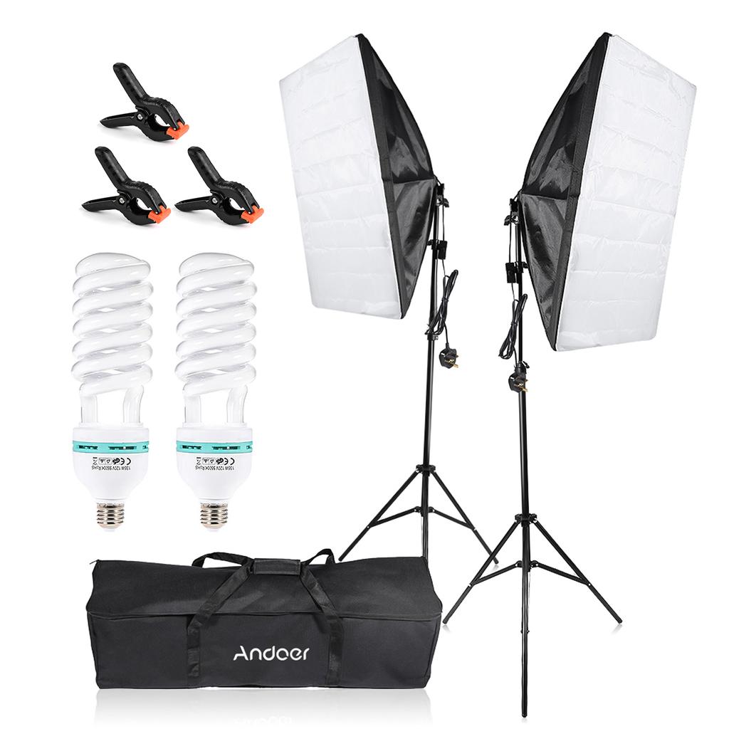 Andoer Photography Studio Softbox Lighting Kit 2pcs 135W Light Bulbs 2pcs Light Stand 2pcs Single