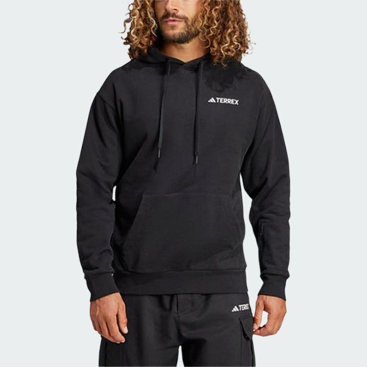 adidas Простая толстовка с капюшоном и длинными рукавами с буквенным принтом Мужская толстовка Черная IZ0368