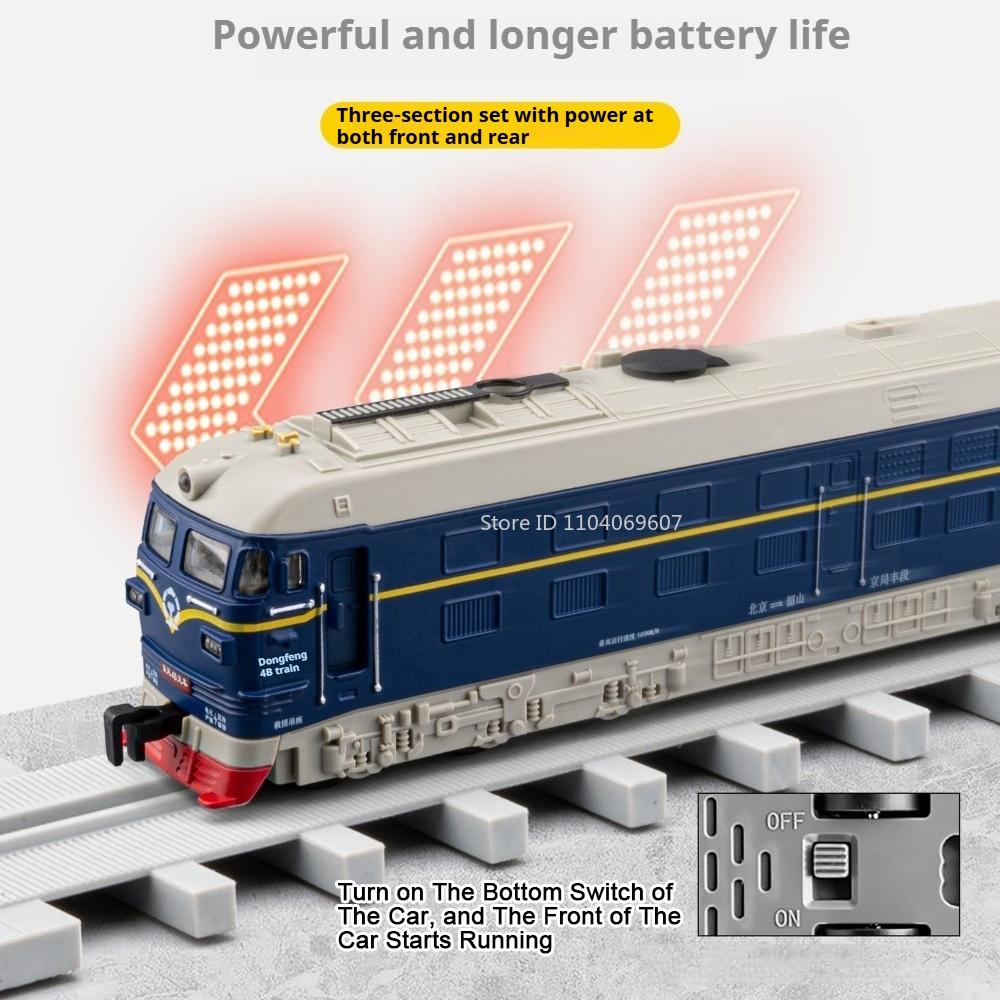 1:32 DongFeng 4B Train Model Toy Car Doors Opened Powered Walking Electric Spray Diesel Alloy Vehicle Music Light Models for Kid