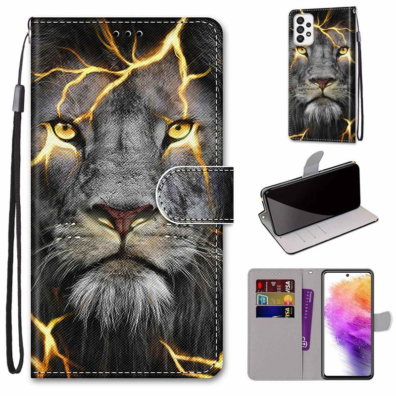 Для iPhone 15 14 13 Pro Max Samsung S23 S24 S22 Ultra A24 A25 A35 A55 A52 милый анималистичный узор PU кожаный чехол-книжка с отделениями для карт и подставкой для телефона