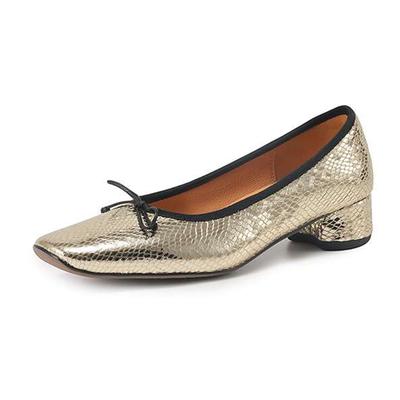 Овечья кожа Лето Весна Осень Средний каблук Slip on Женские бабочка-узлом Европейский дизайн квадратный носок туфли-лодочки с неглубокой подошвой