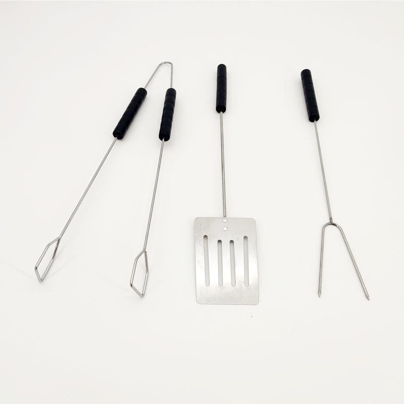 Набор инструментов из нержавеющей стали для барбекю Zibo Outdoor: Щипцы с деревянной ручкой, лопатка, вилка