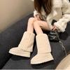 Женские замшевые зимние ботинки до середины икры на меховой платформе, теплая обувь на плоской подошве, женские повседневные прогулочные ботинки, новые уютные женские ботинки Chaussure