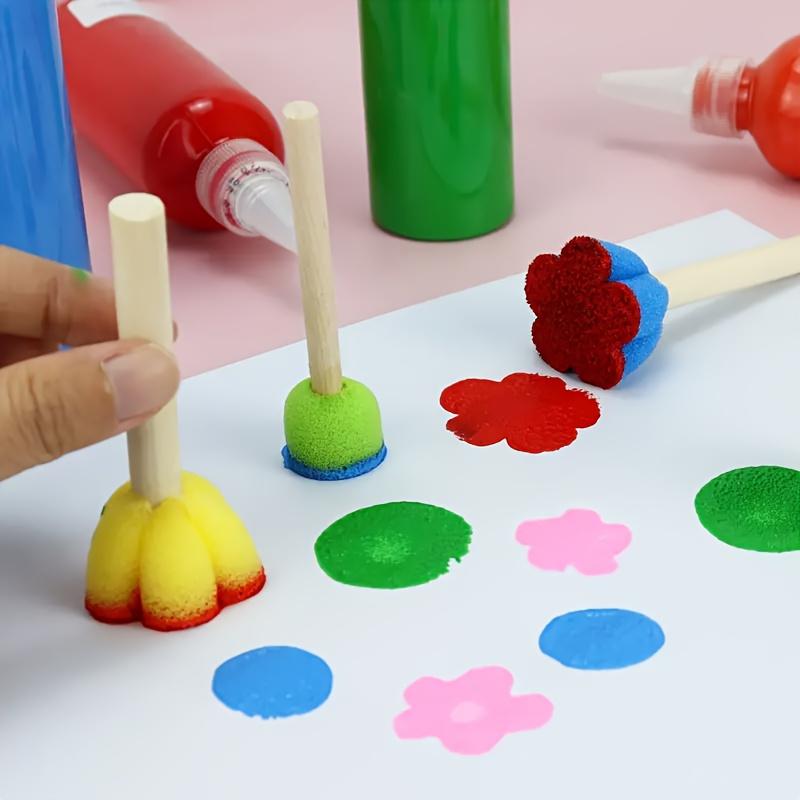 10pcs Sponge Wooden Rod Brush 5 Colors Mini Flower Sponge Painting Sponge Set Art Painting Supplies Painting Brush Sponge Brush