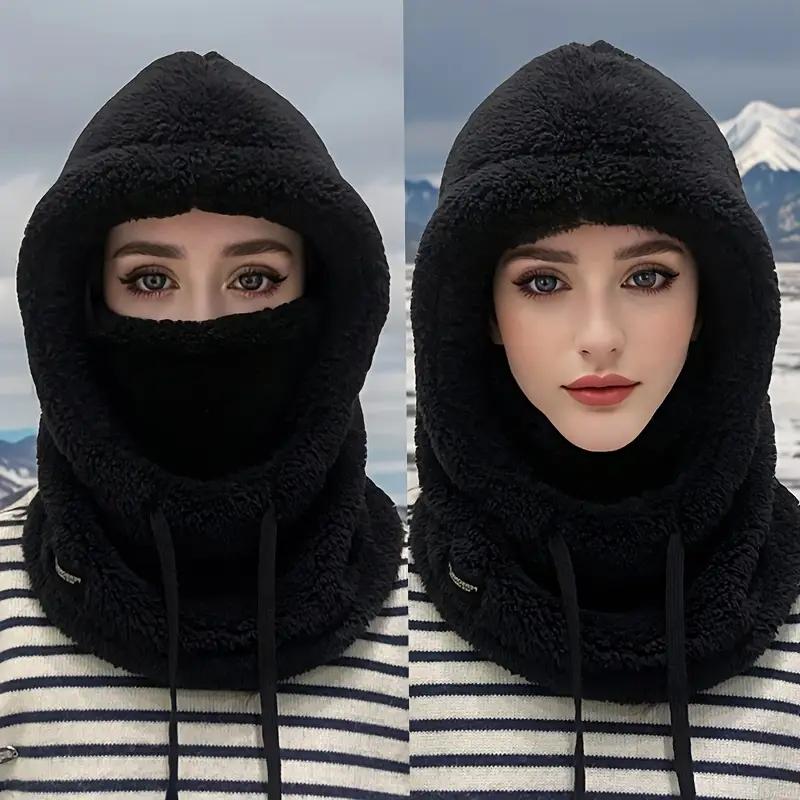 Thick Winter Plush Mask Hat - Elastic Drawstring Closure, Lightweight and Warm for Cycling, Skiing, and Outdoor Sports Provides Warmth