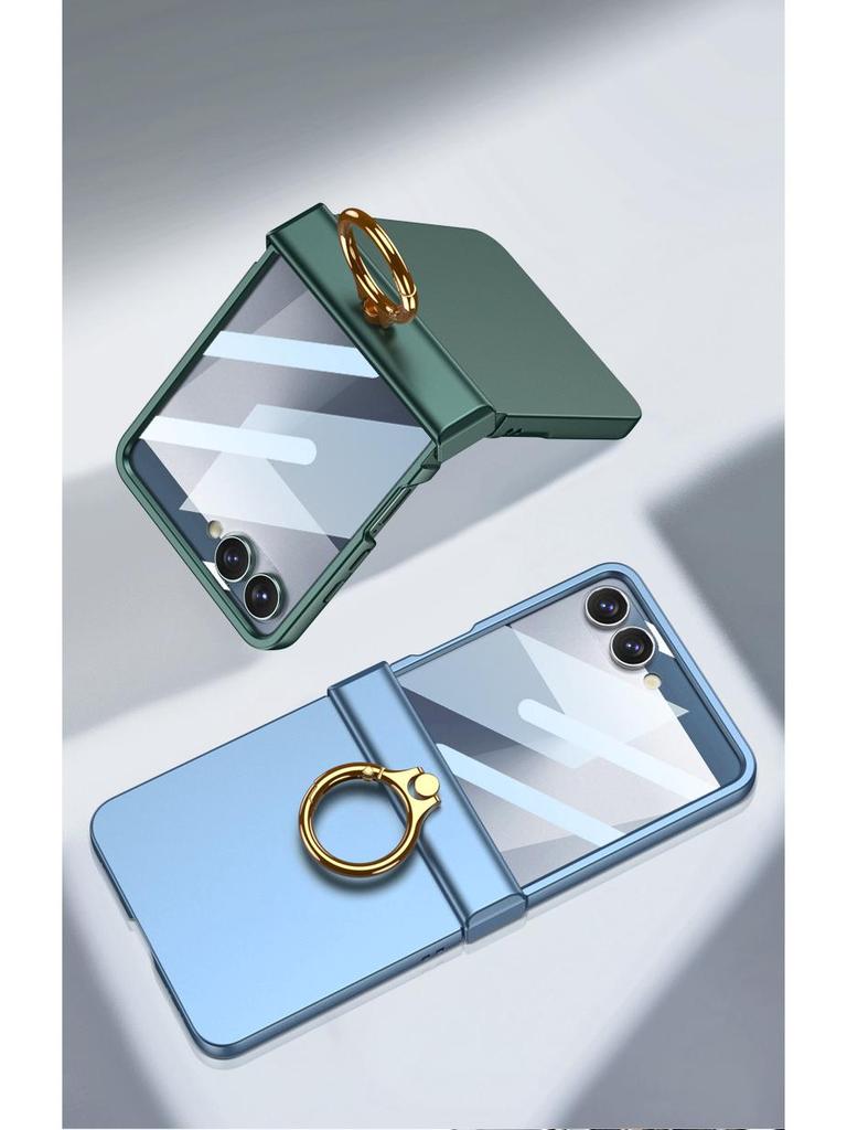 Чехол-накладка Samsung Z Flip7 с полной защитой, однотонный, с защитой шарнира и встроенной подставкой-кольцом