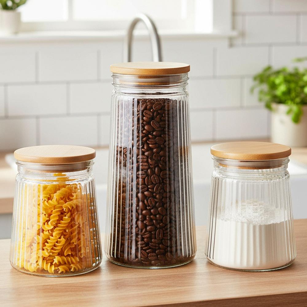 Glass containers for loose products with lid and seal 1.4 l / 1 l / 700 ml 3 pcs.