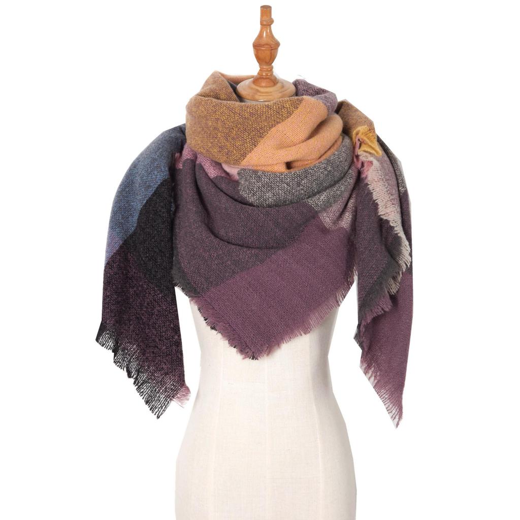 European and American Style Large Check Triangle Snood Scarf - Spring, Autumn, Winter