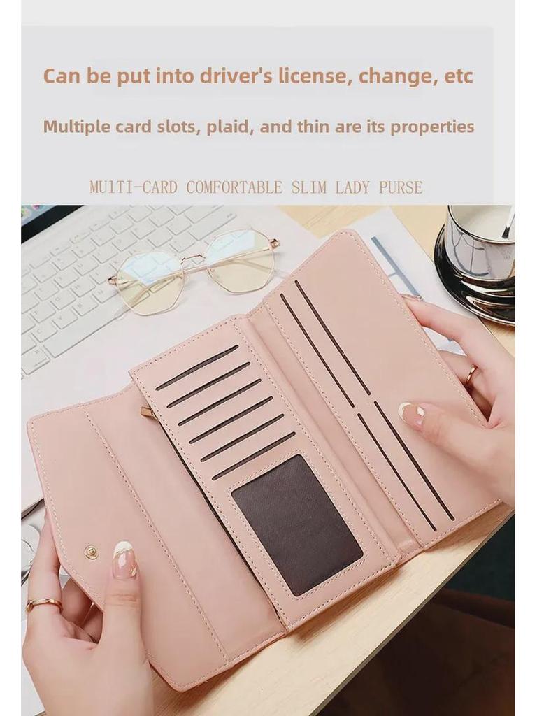 Женский длинный модный кошелек с тремя отделениями и отделениями для карт, из промасленной вощеной кожи в корейском стиле, большой вместимости.