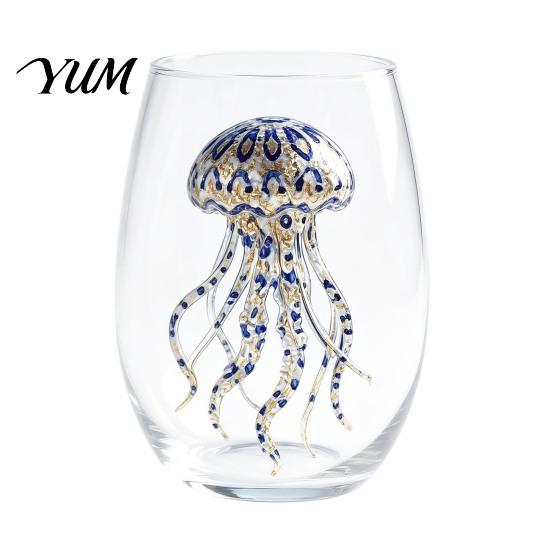 Stylish Nautical Themed Cup Marine Animal Theme Clear Glass Tumbler, Handcrafted Painted Glassware, Creative Iced Coffee Juice Unique Drinking