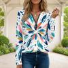 Women Plus Size Front Zip Round Neck Long Sleeve Multicolor Printed T Shirt
