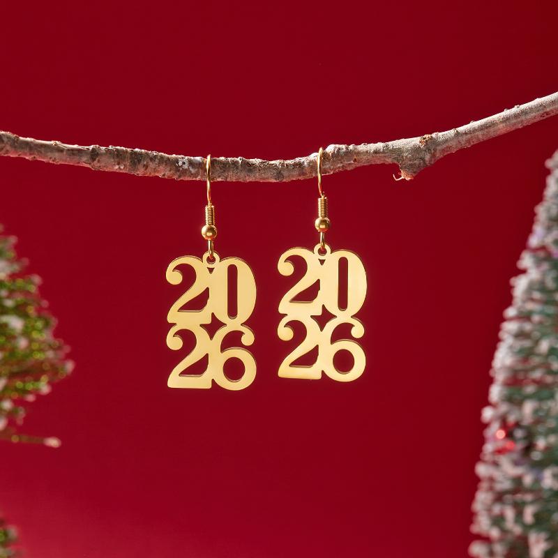 Минималистичные серьги-подвески из нержавеющей стали с номером 2026 для женщин и мужчин, золотого цвета, в виде звезды и сердца, ювелирное украшение в подарок на Новый год