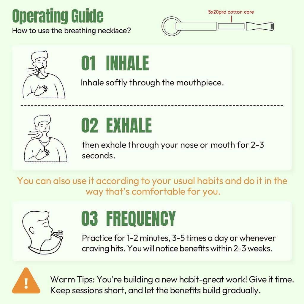 Breathing Necklace with Cotton Core, Breathe Free Necklace for Stress Relief, Meditation & Relaxation, Anxiety Necklace Mindful Breathefree Calm Tool