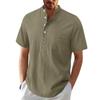 Men's Henley Shirts Band Collar Short Sleeve Shirt Casual Summer Beach Tops Shirts Basic T Shirt Solid 4-Button Comfortable Pullover Shirt for Male