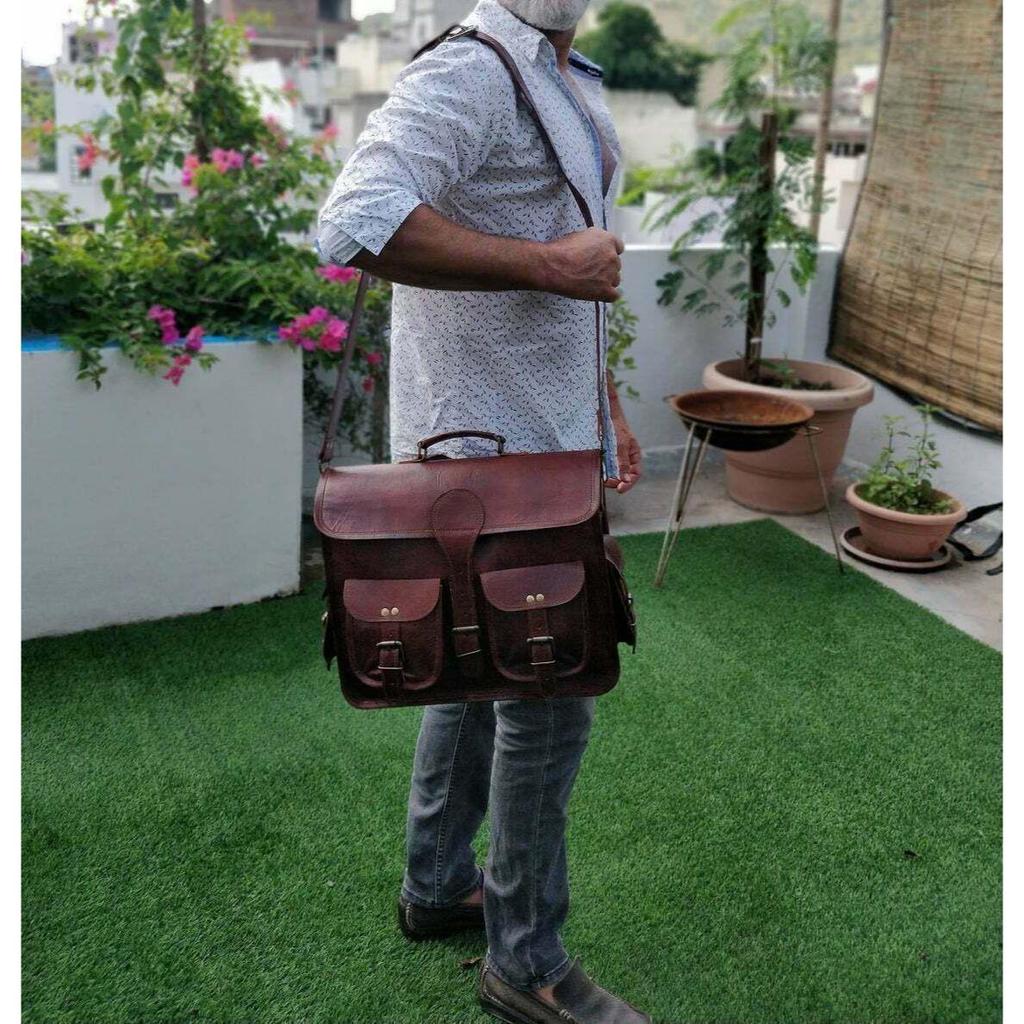 Новая большая мужская компьютерная сумка из настоящей винтажной коричневой кожи через плечо для ноутбука
