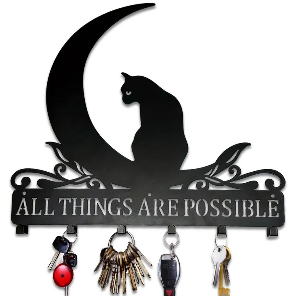 1 шт. Металлическая вешалка для фамилии с котом, персонализированная табличка с фамилией, настенный держатель для ключей, вешалка для одежды в прихожей, стильные настенные крючки