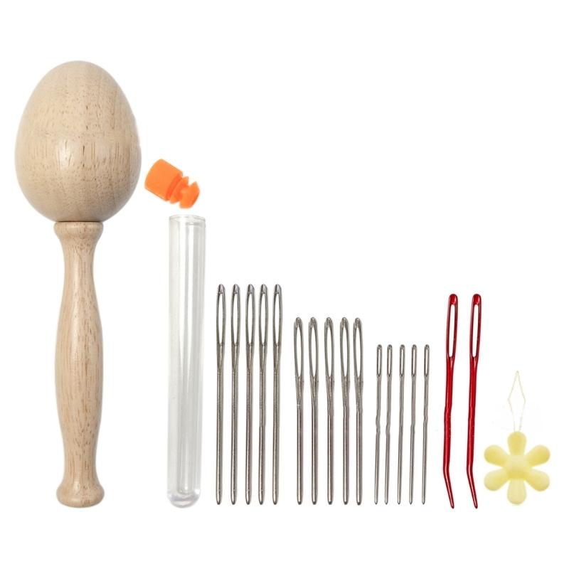 Darning Egg Wood Sewing Tool and Thread Needle Kits Patch Holes Repair for Socks Hats Pant Sweaters DIY Crafts