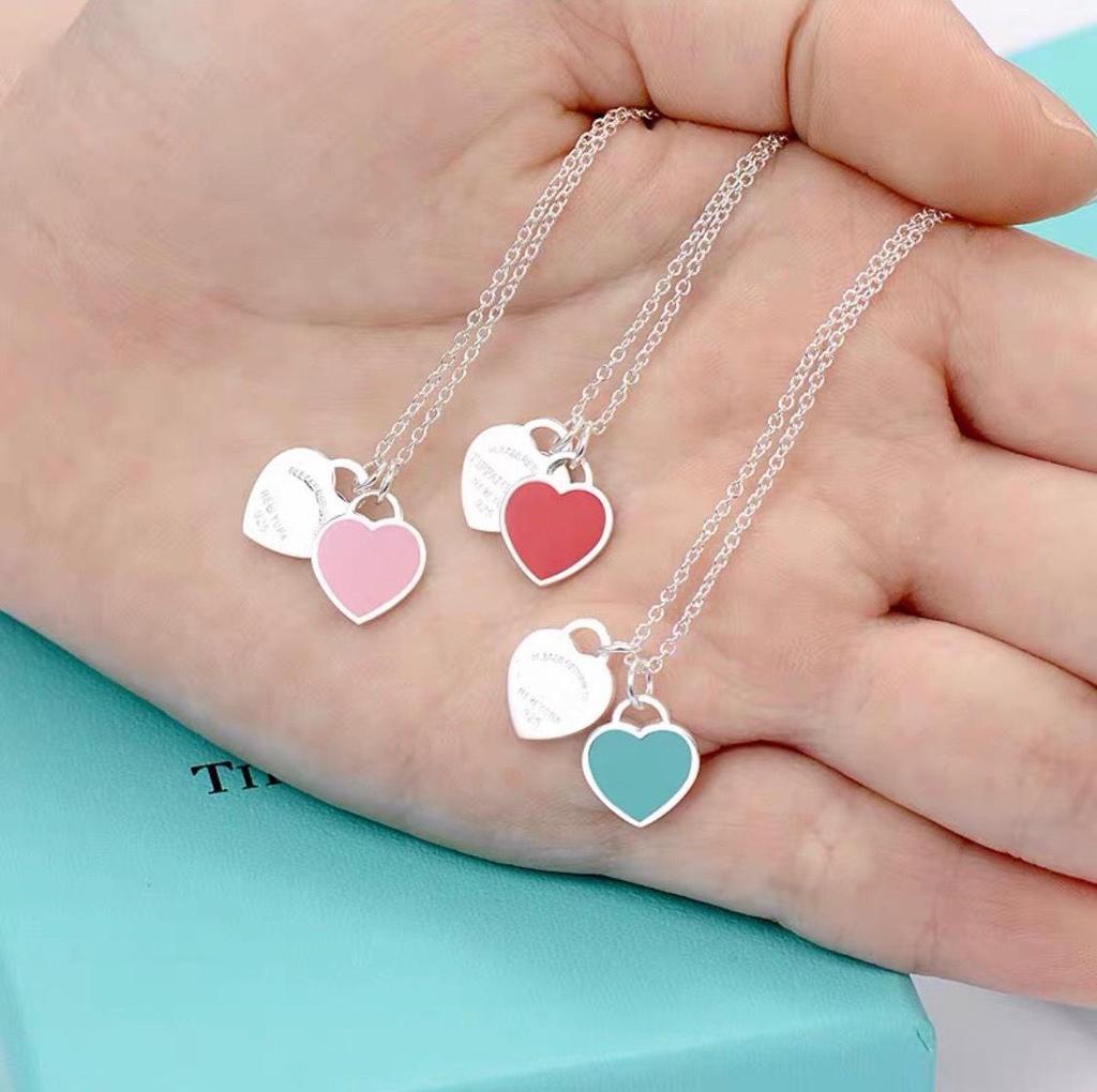Yibaijia T-Home Love Necklace 925 Sterling Silver Red Heart Enamel Pendant
