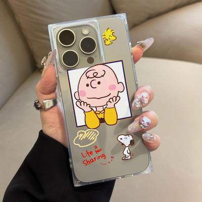 Прозрачный квадратный кейс-трубка Защита Для iPhone 13 12 14 Pro Max 11 16 ProMax 15 Plus Анти-Кислородный, Снупи из Комиксов Рисунок Чехол