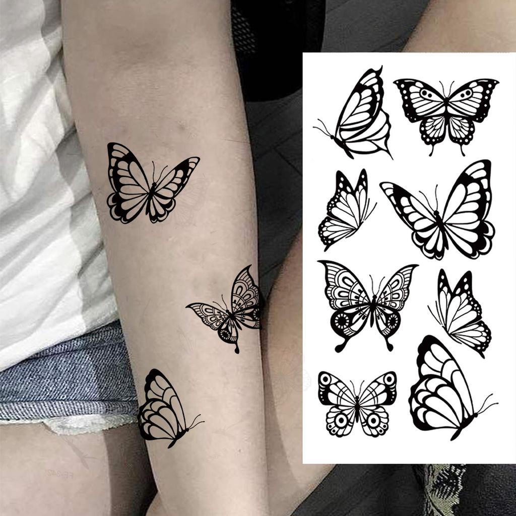 1 Sheet Black Butterfly Temporary Tattoos For Women Adults Fake Water Transfer Letter Tattoo Sticker Neck Hands