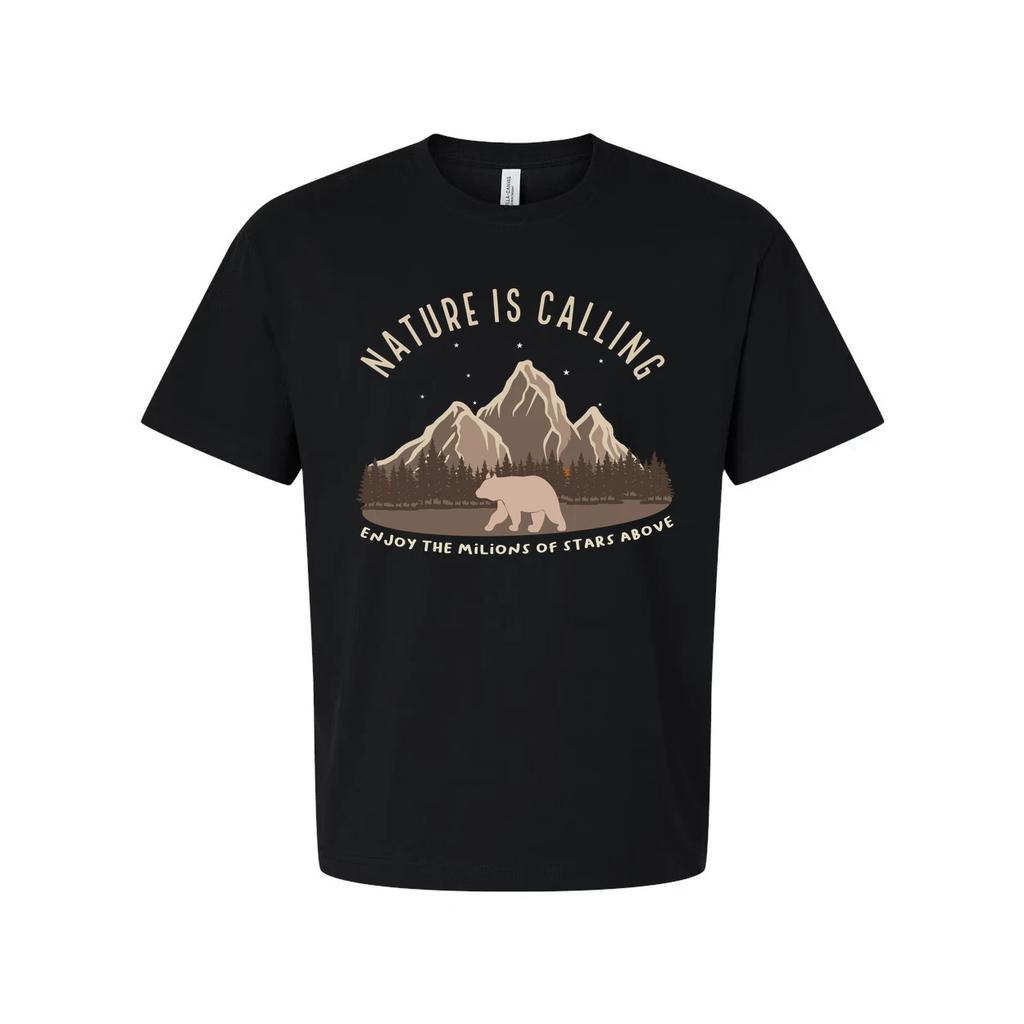 Unisex Outdoor Adventure T Shirt With Mountain Range Bear Graphic And Nature Is