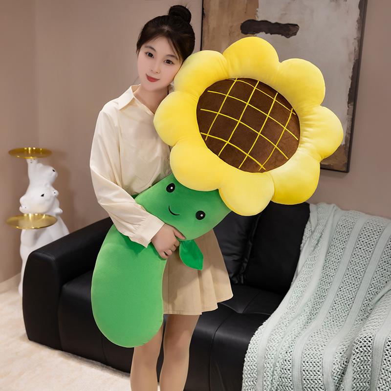 Cartoon Flower Sunflower Long Throw Pillow Plush Toy Doll Wins The First Prize Doll Home Pillow Rag Doll