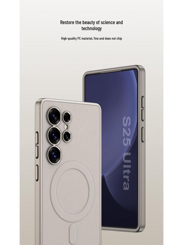 Чехол для телефона S25ULTRA: Кросс-бордер Кожаный, Магнитный, Беспроводная Зарядка, 2-в-1 Защита