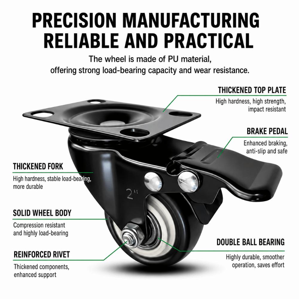 1.5" 2" 3" Swivel Caster Heavy Duty Trolley Wheel Durable Chair Wheels