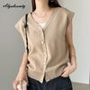 Korean Fashion Spring Summer Women Basic Vest Black Gray White Brown Knitting Tank Sleeveless Casual Loose Ladies' Vest