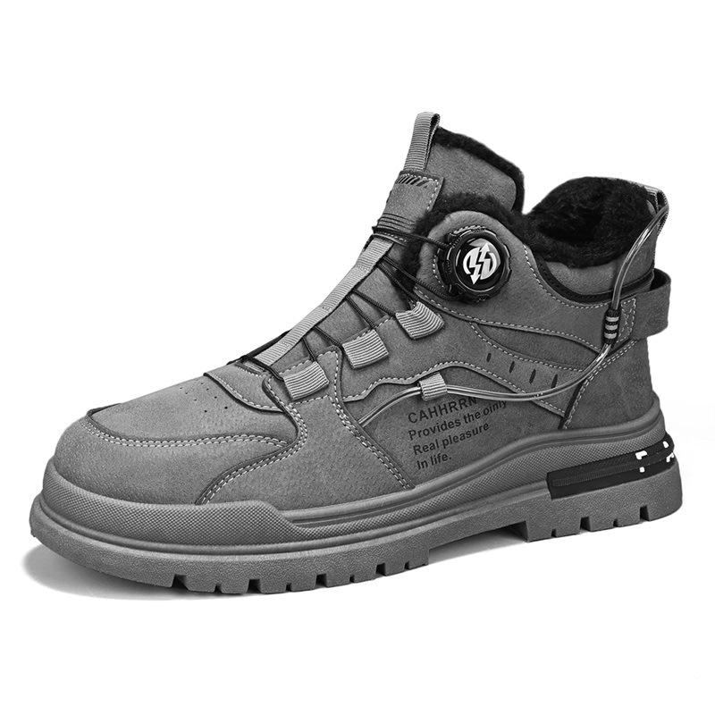 Зимняя мужская обувь новая вращающаяся пряжка универсальные бархатные ботинки Мартина мужские на платформе повседневные кеды