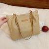 Trendy Korean Simple Design Woven Tote Bag Fashionable Beige And Khaki Options