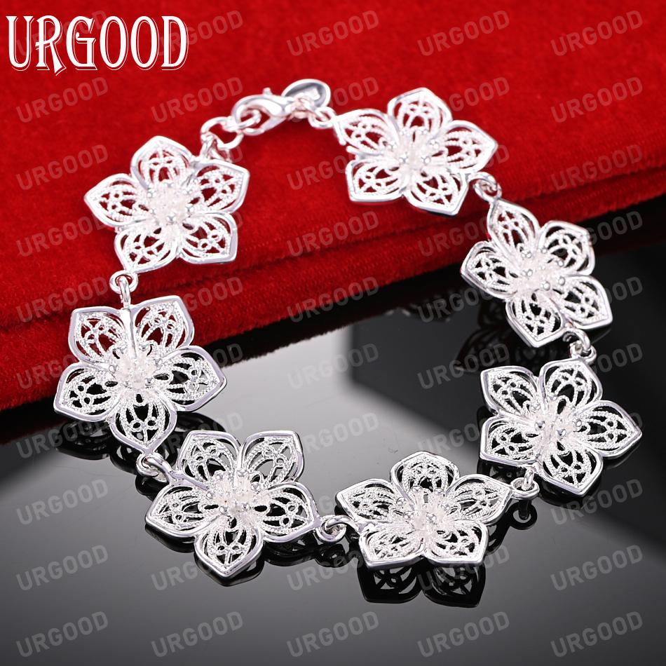 925 Sterling Silver Seven Flower Bracelet Fashionable Wedding Jewelry