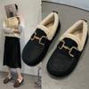 Черные кожаные мокасины женские ботинки зимние плоские модные сохраняющие тепло повседневные туфли из искусственного меха One-step женские прогулочные туфли на плоской подошве