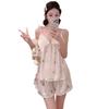 Summer new sweet pure lace floral suspender shorts pajamas ins girl cute loungewear with chest pad