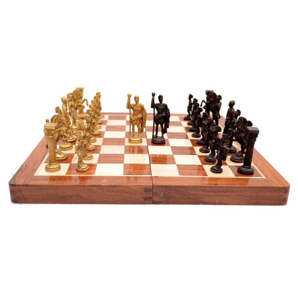 Набор римских латунных шахмат ручной работы Skywalk с деревянной доской, 2 игрока для детей и взрослых, коричневый