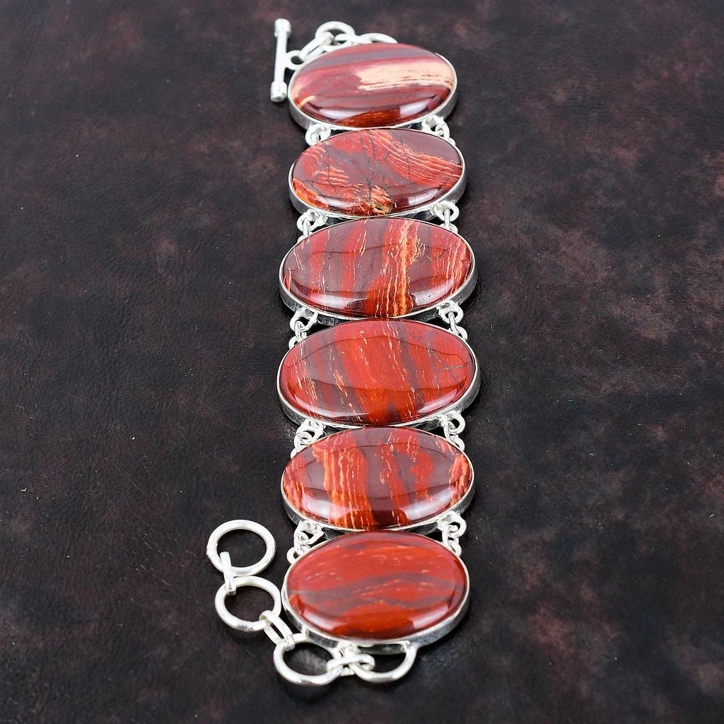 Red Snakeskin Jasper Bracelet 925 Sterling Silver Bracelet Handmade Amazing Jewelry Adjustable Chain Bracelet Gemstone Jewelry Gift For Wife