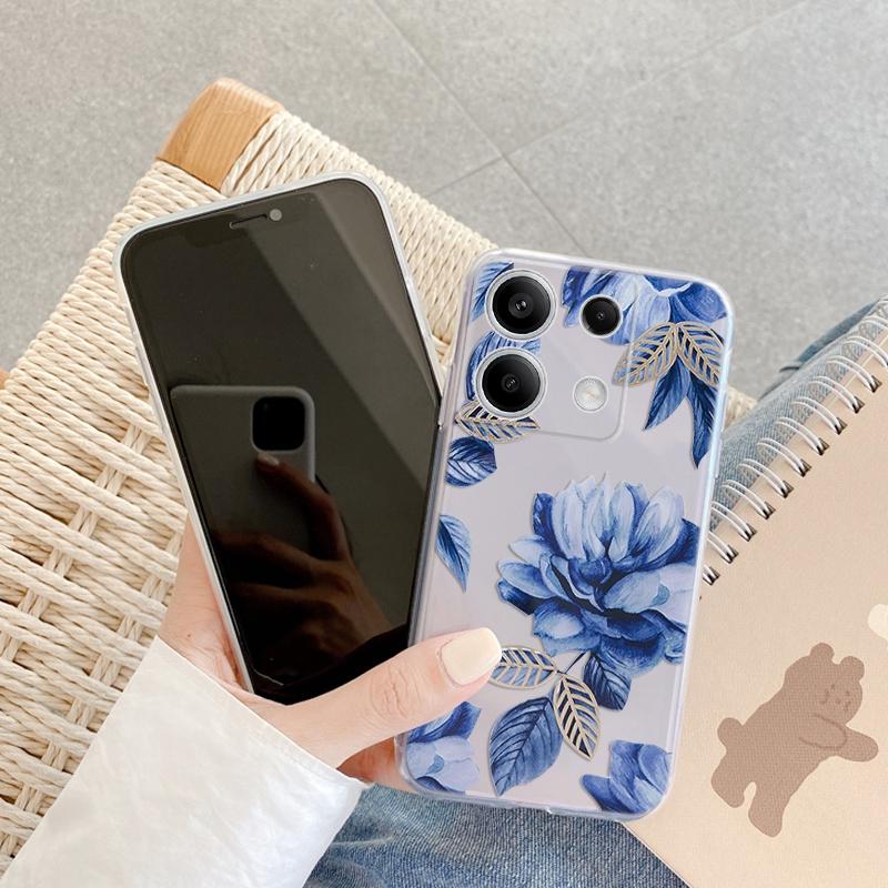 Flowers Patterned Soft Silicone Clear Case For Xiaomi Redmi Note 13 Pro Poco Samsung A55 A54 A34 A15 S24 M35 iPhone 11 12 13 14 15 Shockproof Cover