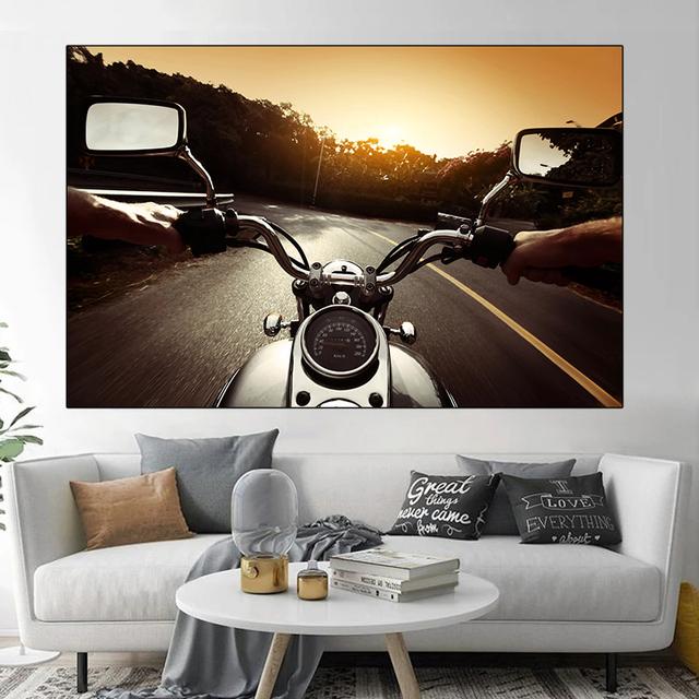 Пейзаж, мотоцикл, туман, нагрузка, плакаты и принты, холст, живопись, черно-белые настенные художественные фотографии, домашний декор, без рамки